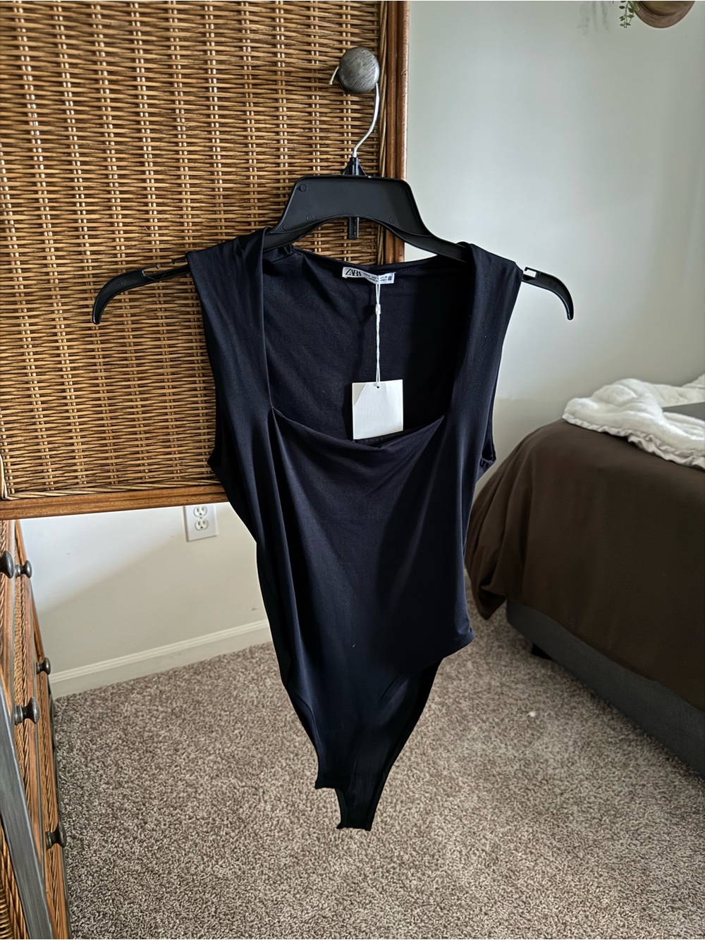 Zara Black Draped Neck Sleeveless Bodysuit